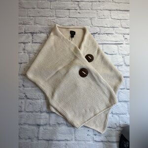 Pure Accessories Cream Hand Knit Shawl/Scarf with Brown Wooden Buttons. Cozy.